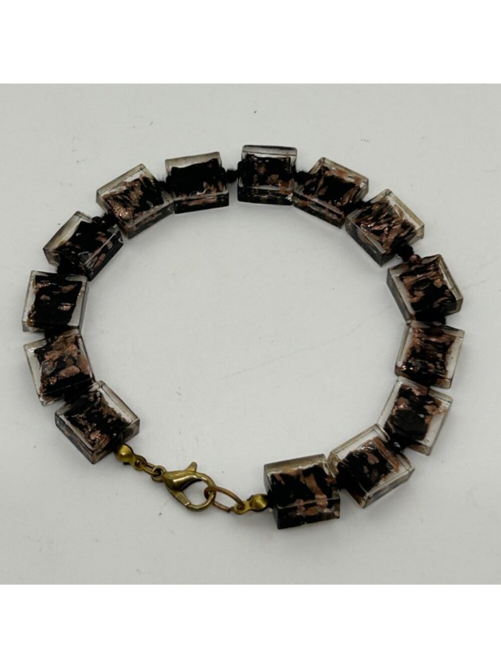 Vintage 1980s Retro Chunky Square Lucite Confetti Bead Bracelet Lobster Clasp - Picture 3 of 10
